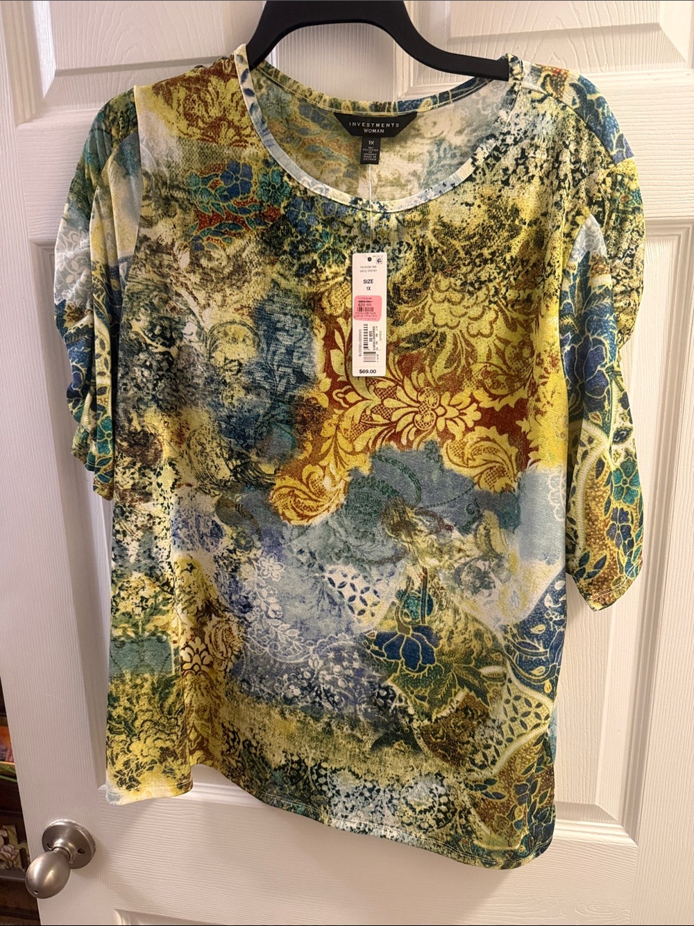 Investments Multicolor Floral-Pattern Scoop Neck Top in Yellow, Blue, Green